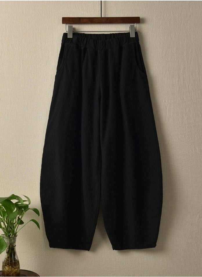 Womens Solid Harem Pants Elastic Waist Casual Loose Trousers Black