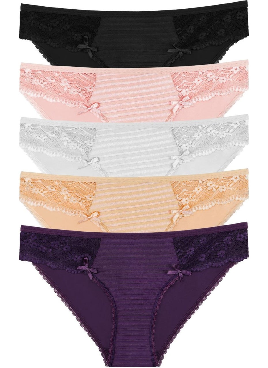 Women's Tulle and Lace Slip 5-Piece Panties Set - KTS2071