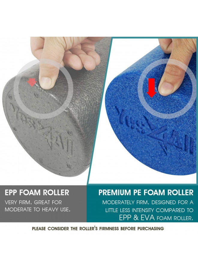 Yes4All Premium Soft-Density Round PE Foam Roller for Pilates, Yoga, Stretching, Balance & Core Exercises - 24 inch Blue