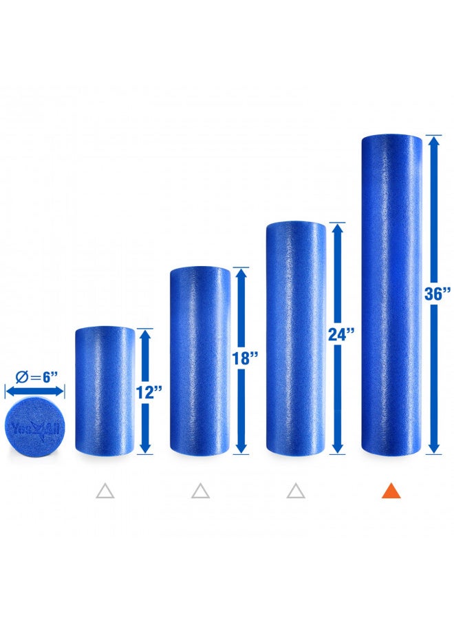 Yes4All Premium Soft-Density Round PE Foam Roller for Pilates, Yoga, Stretching, Balance & Core Exercises - 24 inch Blue