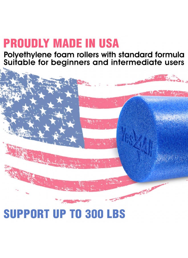 Yes4All Premium Soft-Density Round PE Foam Roller for Pilates, Yoga, Stretching, Balance & Core Exercises - 24 inch Blue
