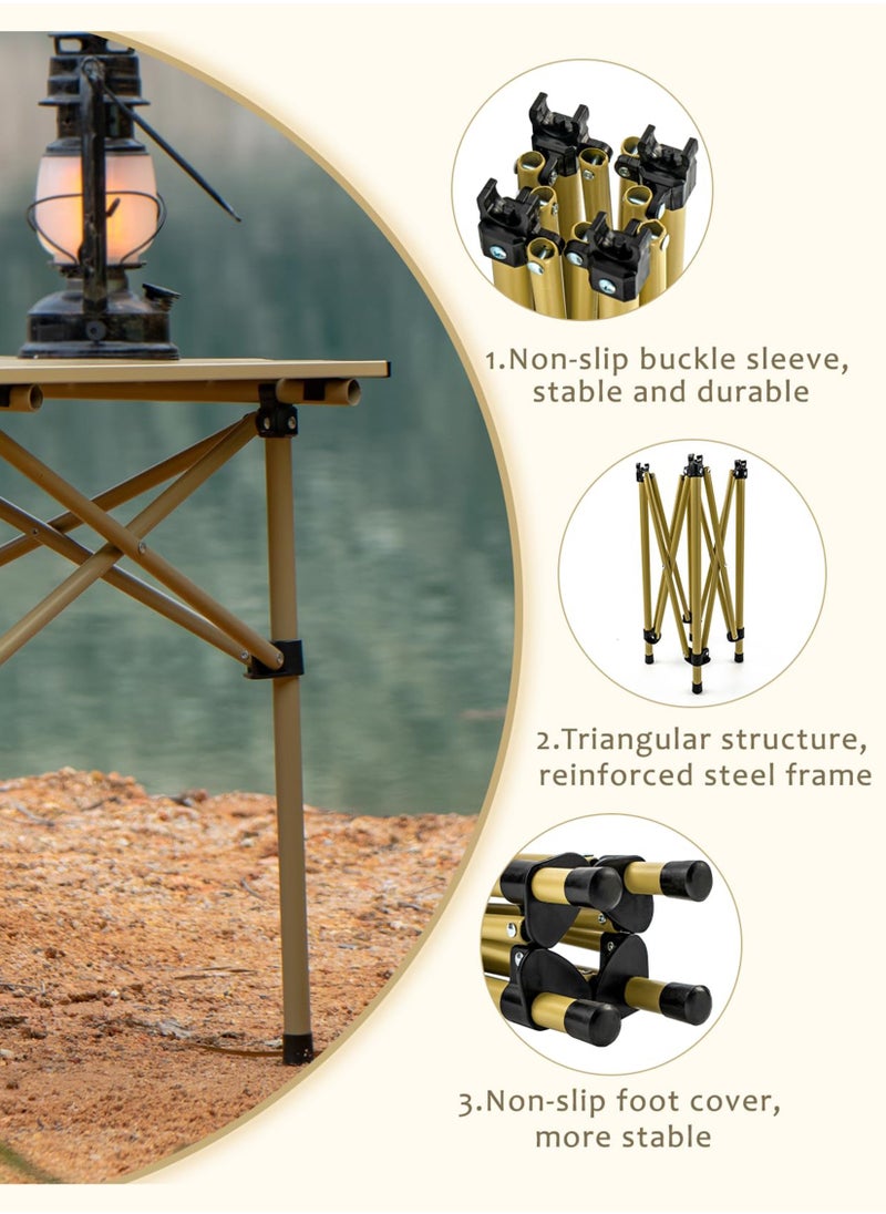 Portable Folding Camping Table with Rollable Aluminum Top Lightweight Compact for Easy Carry Durable Waterproof Design Stable Steel Frame Perfect for Outdoor Adventures Picnics Beach BBQ Hiking Fishing and Travel 90cm x 55cm