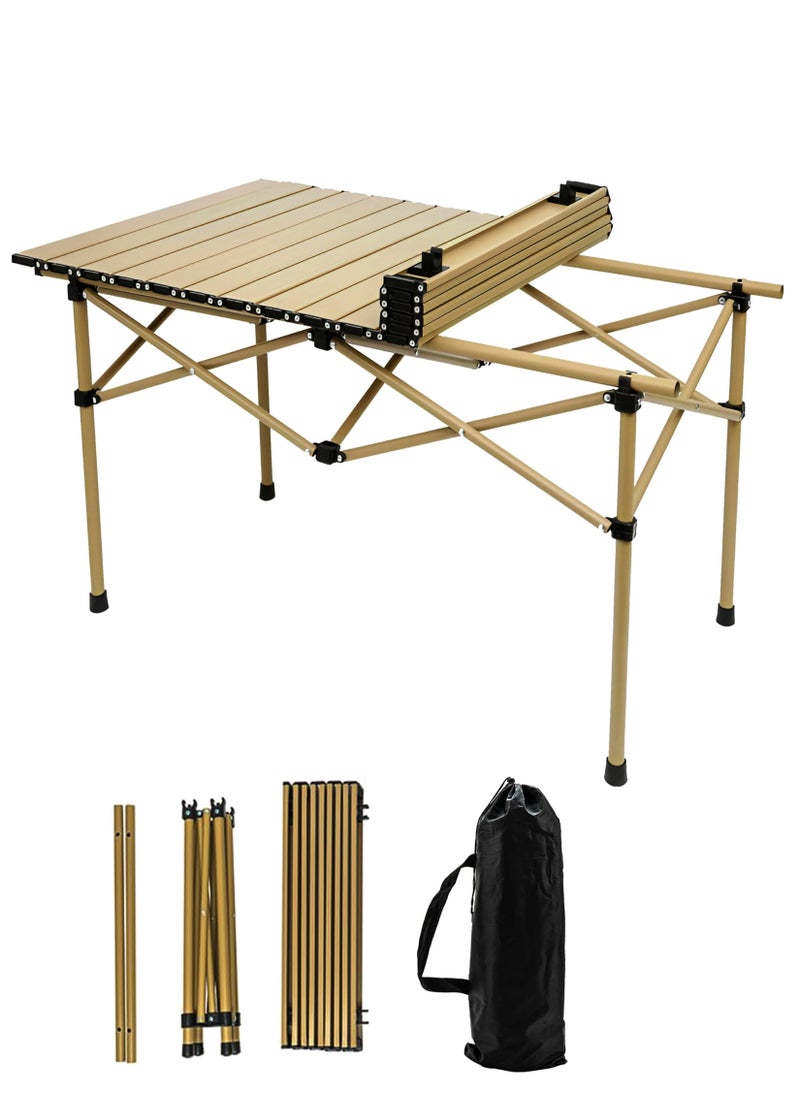 Portable Folding Camping Table with Rollable Aluminum Top Lightweight Compact for Easy Carry Durable Waterproof Design Stable Steel Frame Perfect for Outdoor Adventures Picnics Beach BBQ Hiking Fishing and Travel 90cm x 55cm