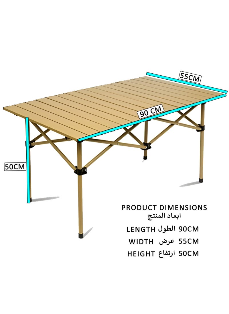 Portable Folding Camping Table with Rollable Aluminum Top Lightweight Compact for Easy Carry Durable Waterproof Design Stable Steel Frame Perfect for Outdoor Adventures Picnics Beach BBQ Hiking Fishing and Travel 90cm x 55cm