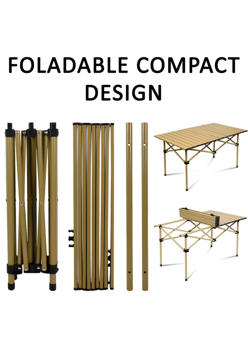 Portable Folding Camping Table with Rollable Aluminum Top Lightweight Compact for Easy Carry Durable Waterproof Design Stable Steel Frame Perfect for Outdoor Adventures Picnics Beach BBQ Hiking Fishing and Travel 90cm x 55cm