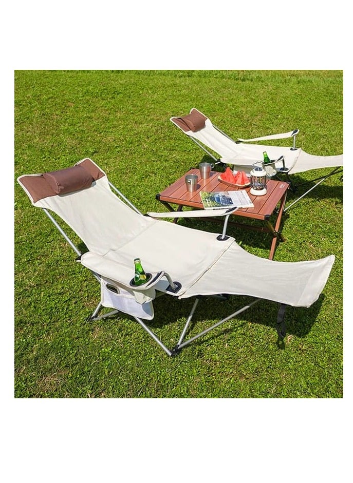 Folding Camping Chairs with Foot Rest, Adjustable Lounge Chair with Headrest & Cup Holders & Storage Bag, Portable Reclining Camping Chairs for Camping Fishing Picnics