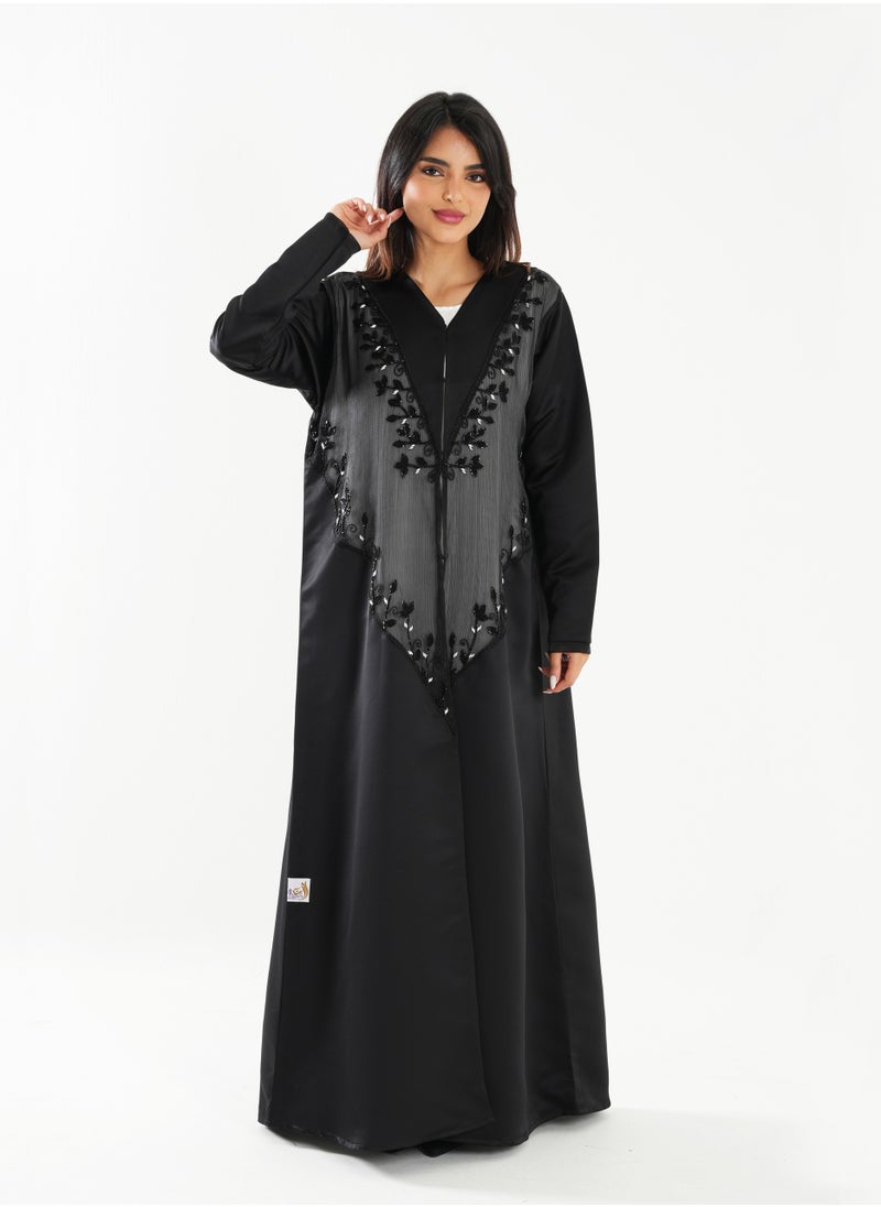 Elegant Open style abaya featuring elegant organza dantel accents