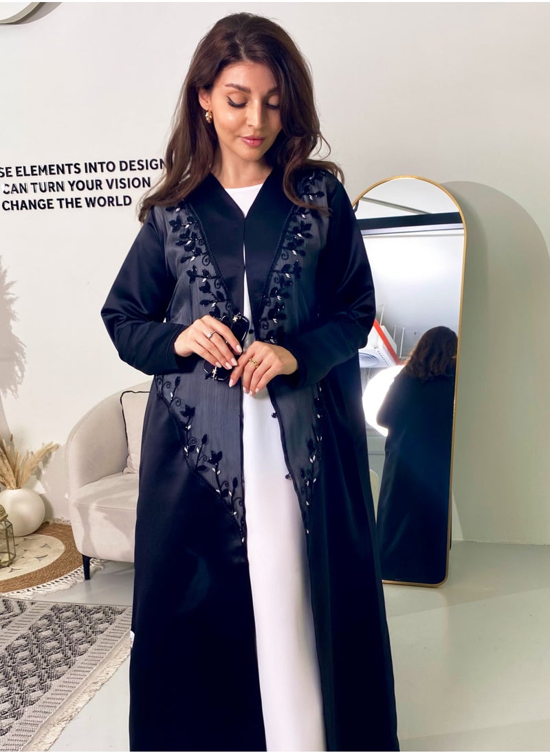 Elegant Open style abaya featuring elegant organza dantel accents