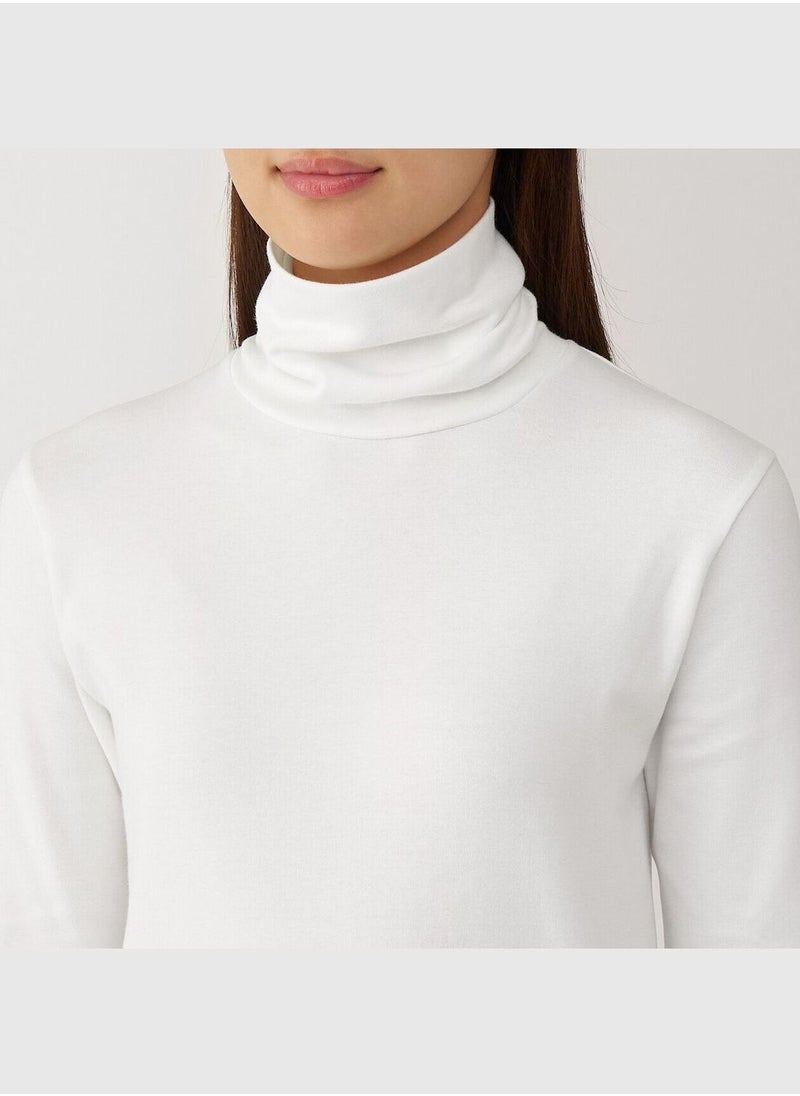 Brushed Ribbed Turtle Neck Long Sleeve T-Shirt