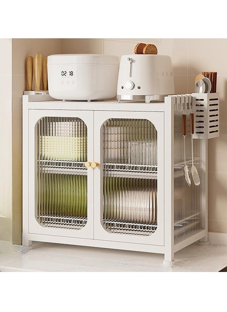 Kitchen Baker's Rack, Free Standing Microwave Oven Stand Sturdy and Durable Metal Frame with 4 Hooks and Drain Tray for Kitchens, Bedroom,Study