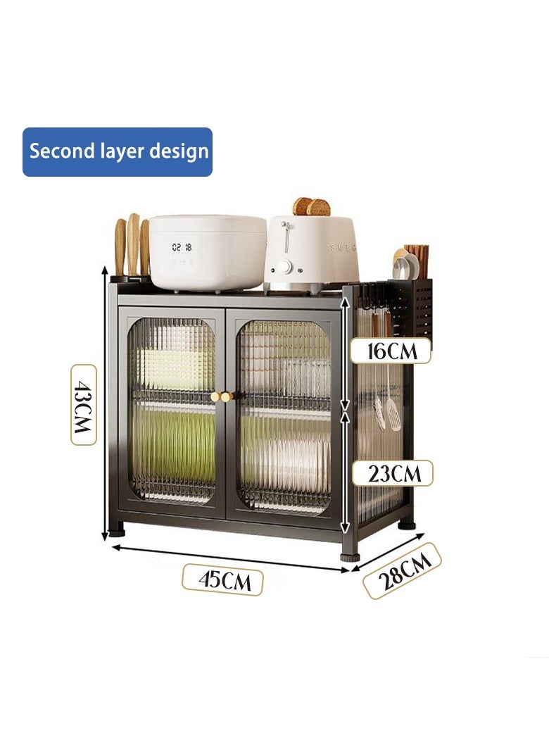 Kitchen Baker's Rack, Free Standing Microwave Oven Stand Sturdy and Durable Metal Frame with 4 Hooks and Drain Tray for Kitchens, Bedroom,Study