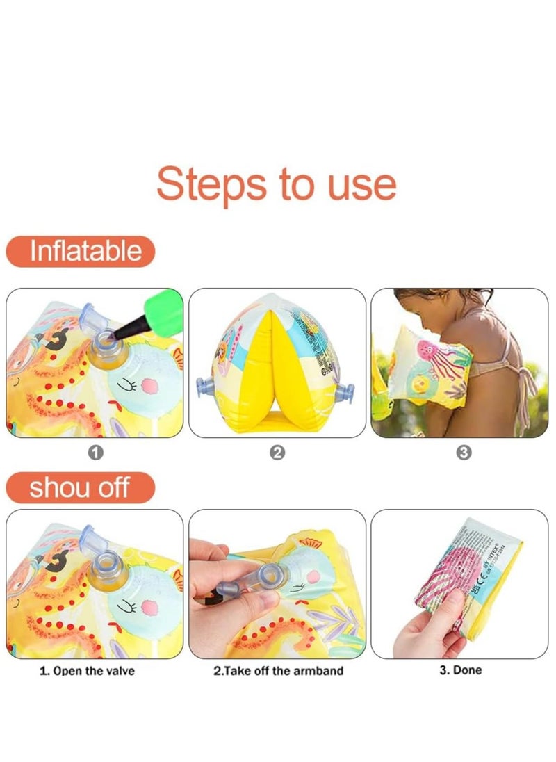 Inflatable Swim Arm Bands Armband for Kids Cute Children Swimming Floatation Sleeves Water Rings Rollup Floats Tube Armlets Swim Floater Sleeves Swimming Arm Floaties Learning Swim Training Aids