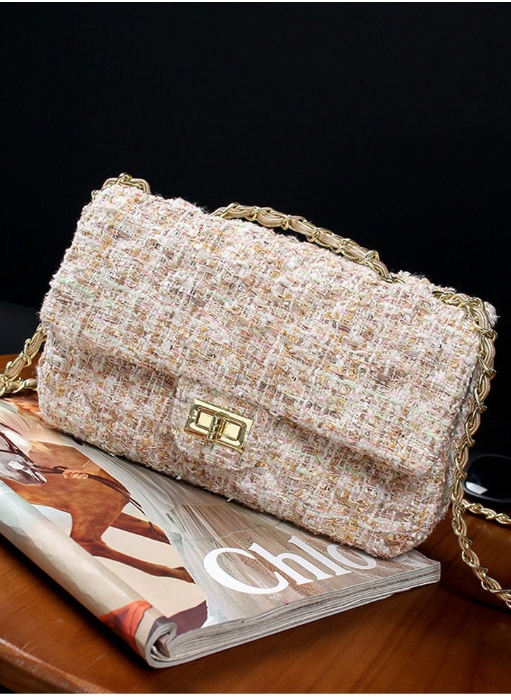 Ladies' Stylish Tweed Bags Single Shoulder Crossbody Handbag Apricot