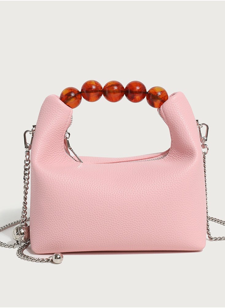 Ladies' Cute Beaded Handbag Single Shoulder Crossbody Bag Pink