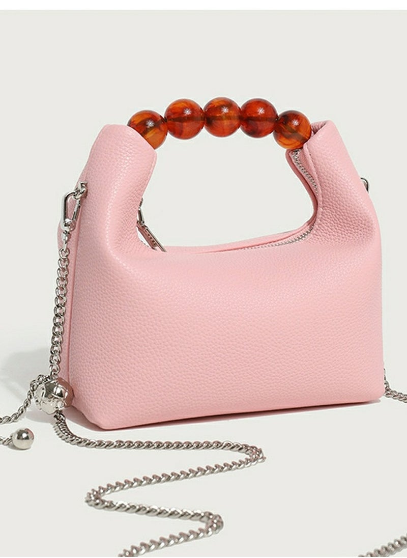 Ladies' Cute Beaded Handbag Single Shoulder Crossbody Bag Pink