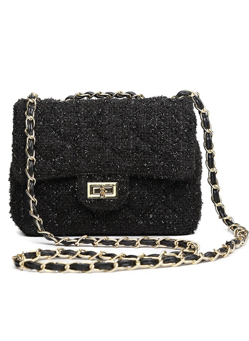 Ladies' Stylish Tweed Bags Single Shoulder Crossbody Handbag Black