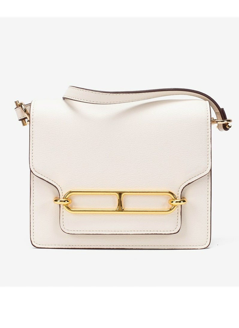 Ladies'Fashionable PU Leather Square Bag Handbag Single Shoulder Crossbody Bags Cream White