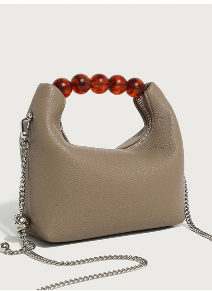 Ladies' Cute Beaded Handbag Single Shoulder Crossbody Bag Khaki