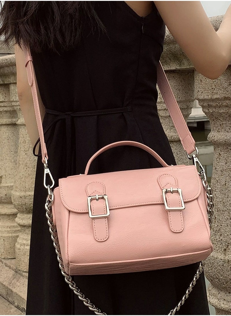 Ladies' Stylish Retro-Design Handbag Single Shoulder Crossbody Bag Pink