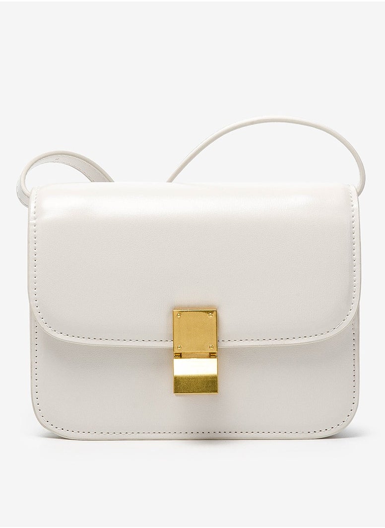 Ladies' Stylish Big Capacity Square Handbag Single Shoulder Crossbody Bag Cream White