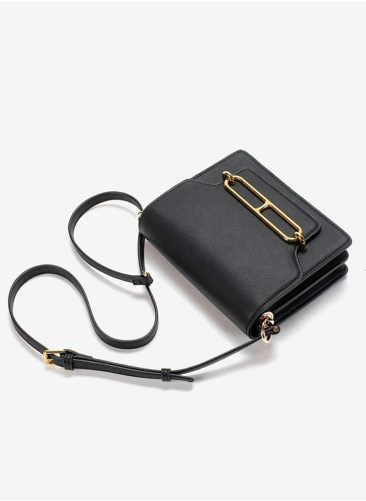 Ladies'Fashionable PU Leather Square Bag Handbag Single Shoulder Crossbody Bags Black