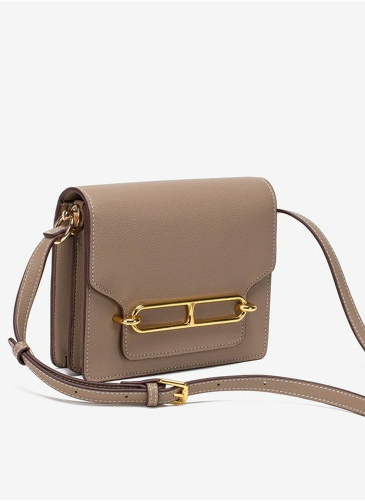 Ladies'Fashionable PU Leather Square Bag Handbag Single Shoulder Crossbody Bags Khaki