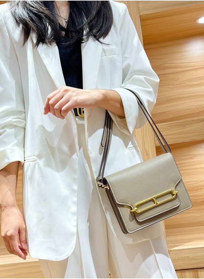 Ladies'Fashionable PU Leather Square Bag Handbag Single Shoulder Crossbody Bags Khaki