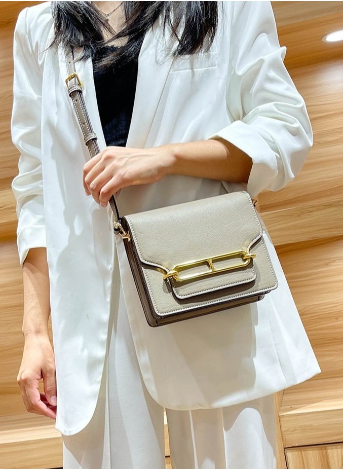 Ladies'Fashionable PU Leather Square Bag Handbag Single Shoulder Crossbody Bags Khaki