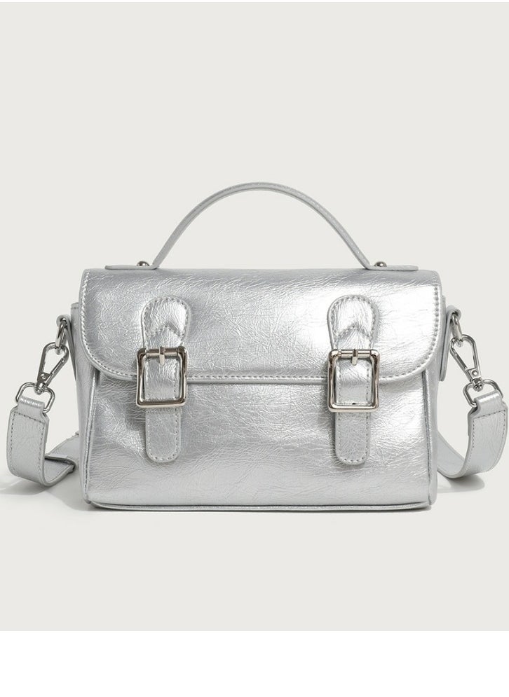 Ladies' Stylish Retro-Design Handbag Single Shoulder Crossbody Bag Silver