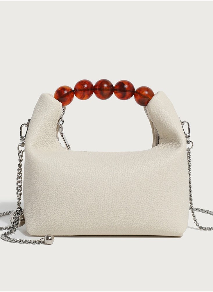 Ladies' Cute Beaded Handbag Single Shoulder Crossbody Bag Cream White