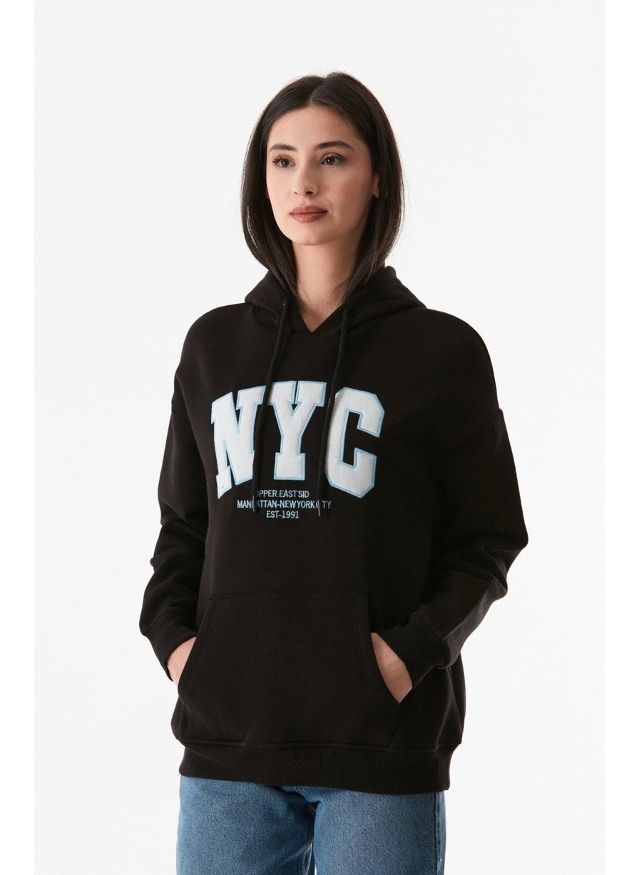 Nyc Printed Kangaroo Pocket Hooded Sweatshirt