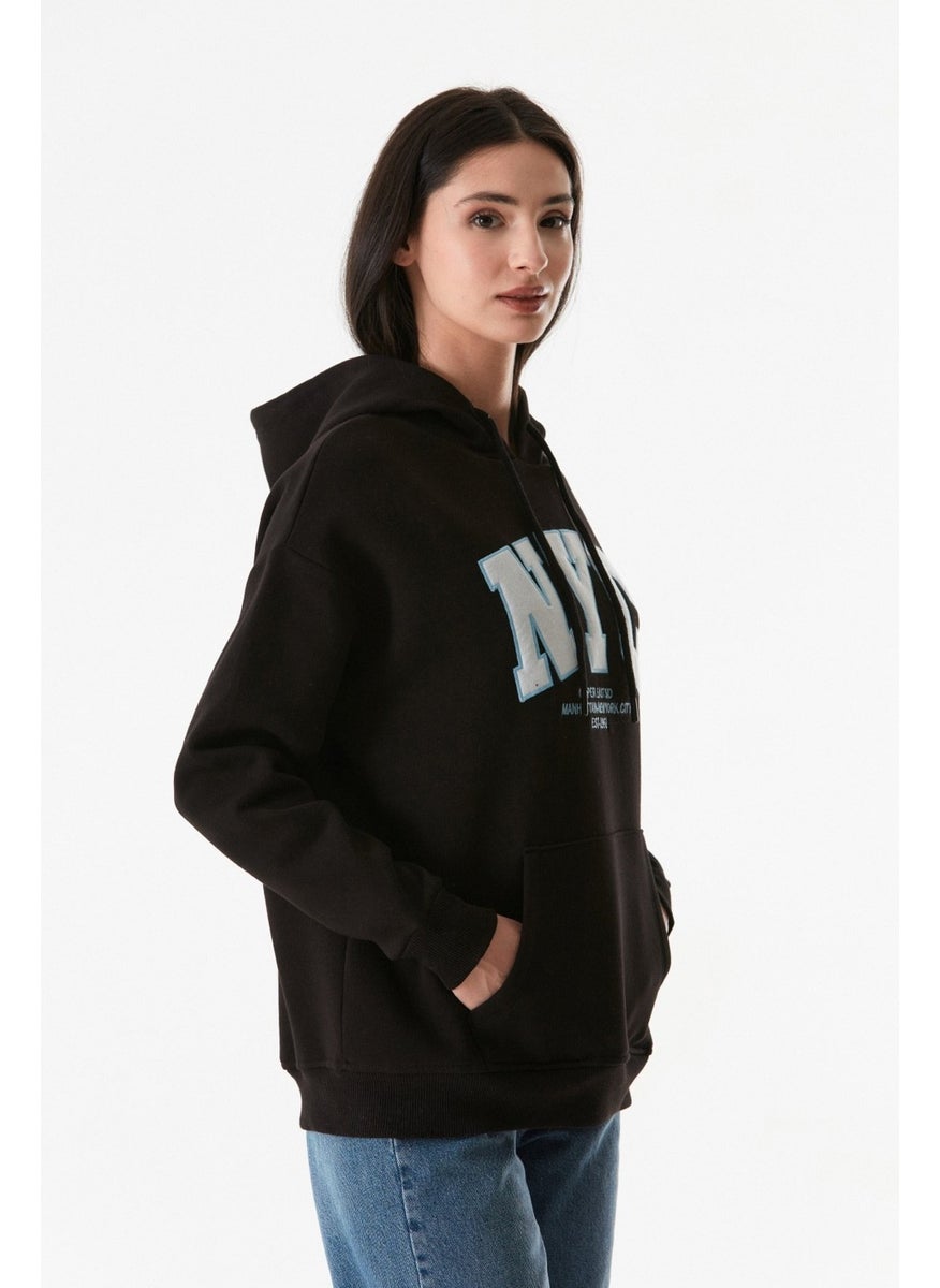 Nyc Printed Kangaroo Pocket Hooded Sweatshirt