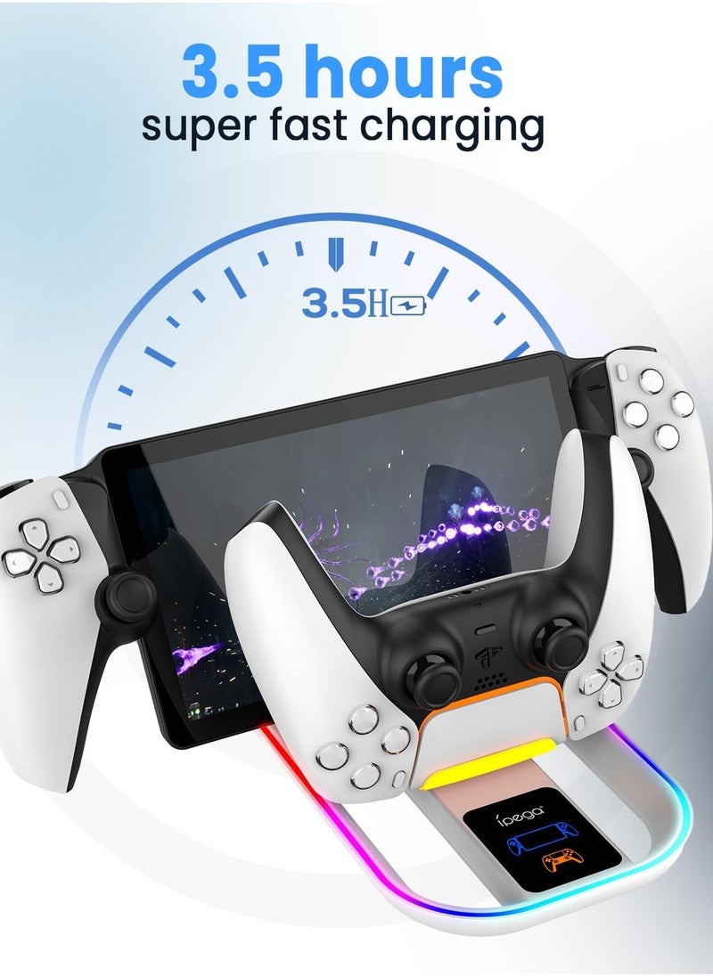 PS Portal Charging Dock Station for PS5, Portal Remote Player and PS5 Controller, Charging Stand for PS Portal with RGB Light and USB C Charging Cable