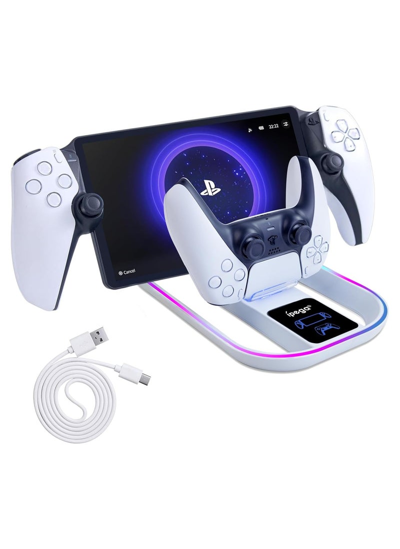 PS Portal Charging Dock Station for PS5, Portal Remote Player and PS5 Controller, Charging Stand for PS Portal with RGB Light and USB C Charging Cable