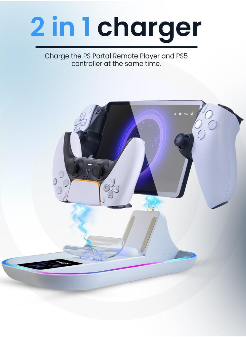 PS Portal Charging Dock Station for PS5, Portal Remote Player and PS5 Controller, Charging Stand for PS Portal with RGB Light and USB C Charging Cable