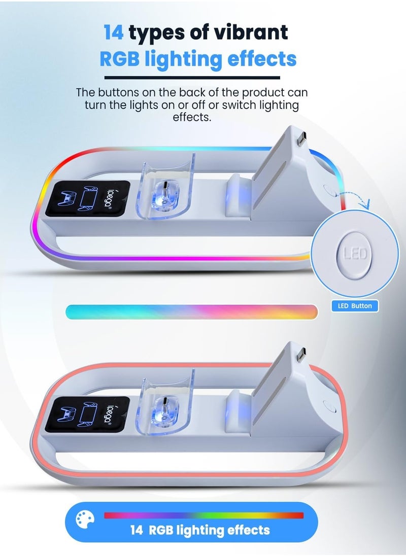 PS Portal Charging Dock Station for PS5, Portal Remote Player and PS5 Controller, Charging Stand for PS Portal with RGB Light and USB C Charging Cable