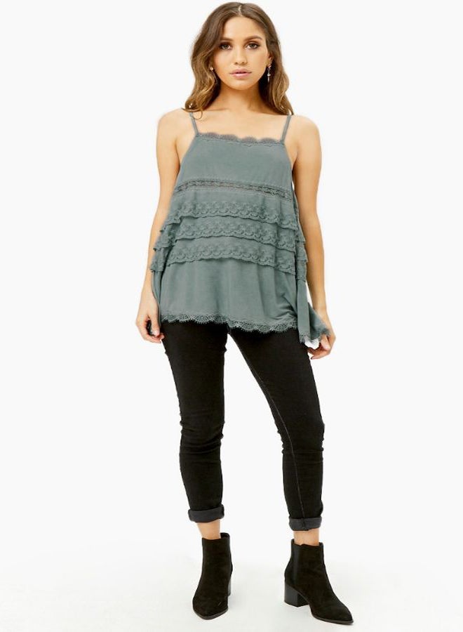 Knit Off Shoulder Strappy Top Emerald