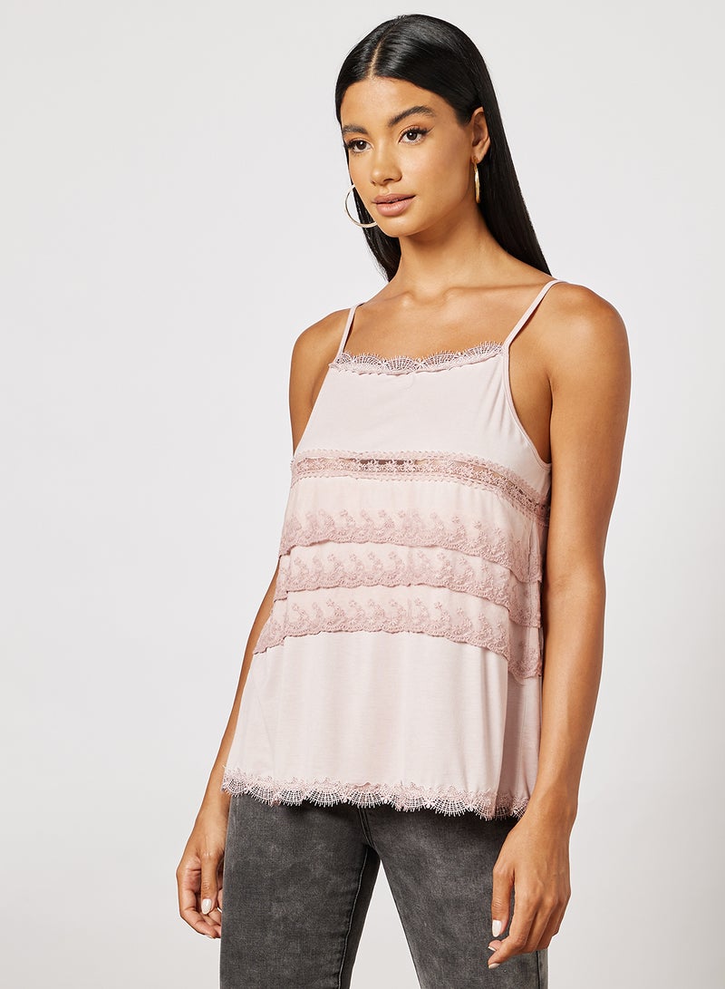 Knit Off Shoulder Strappy Top Pink