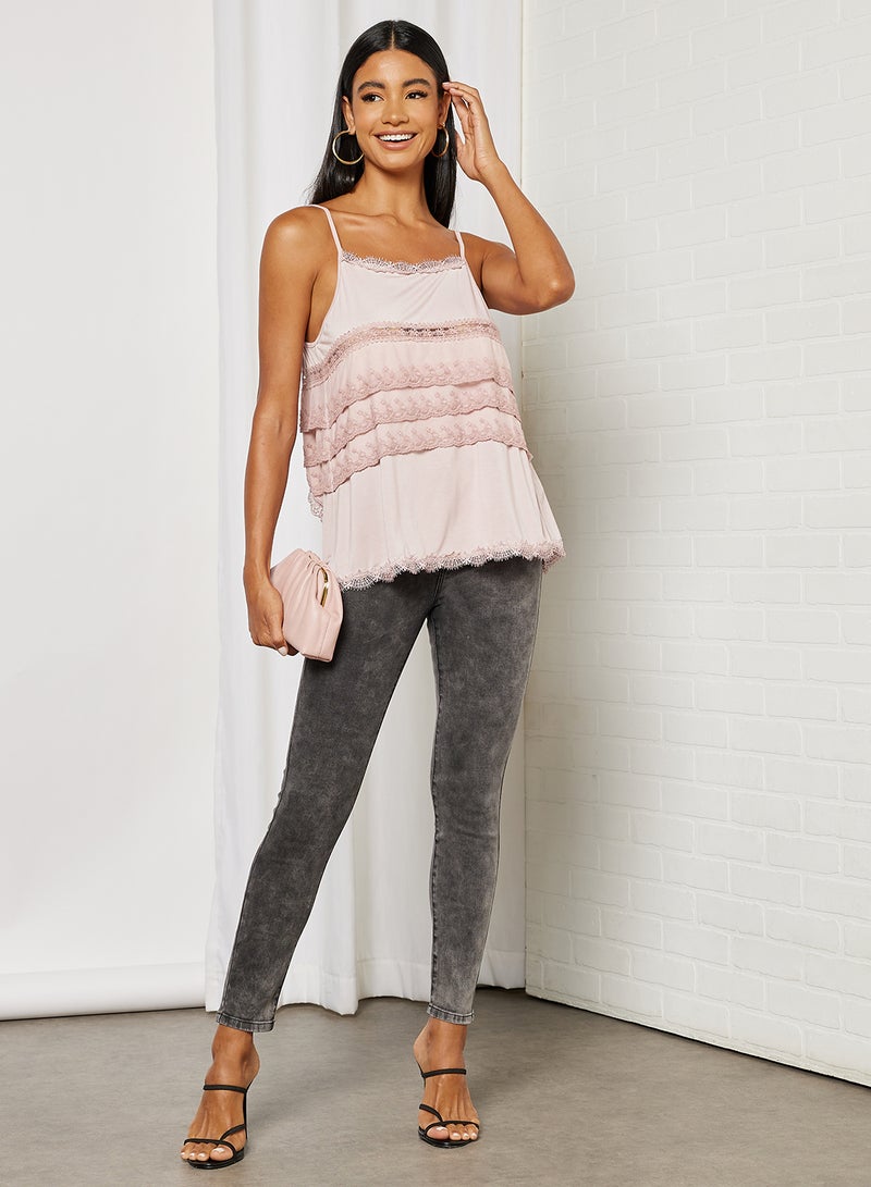 Knit Off Shoulder Strappy Top Pink