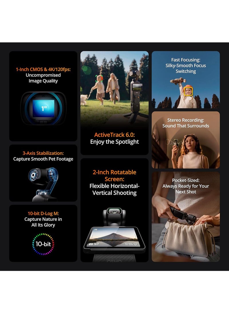 dji Osmo Pocket 3 Creator Combo, Vlogging Camera With 1'' CMOS & 4K/120fps Video, 3-Axis Stabilization
