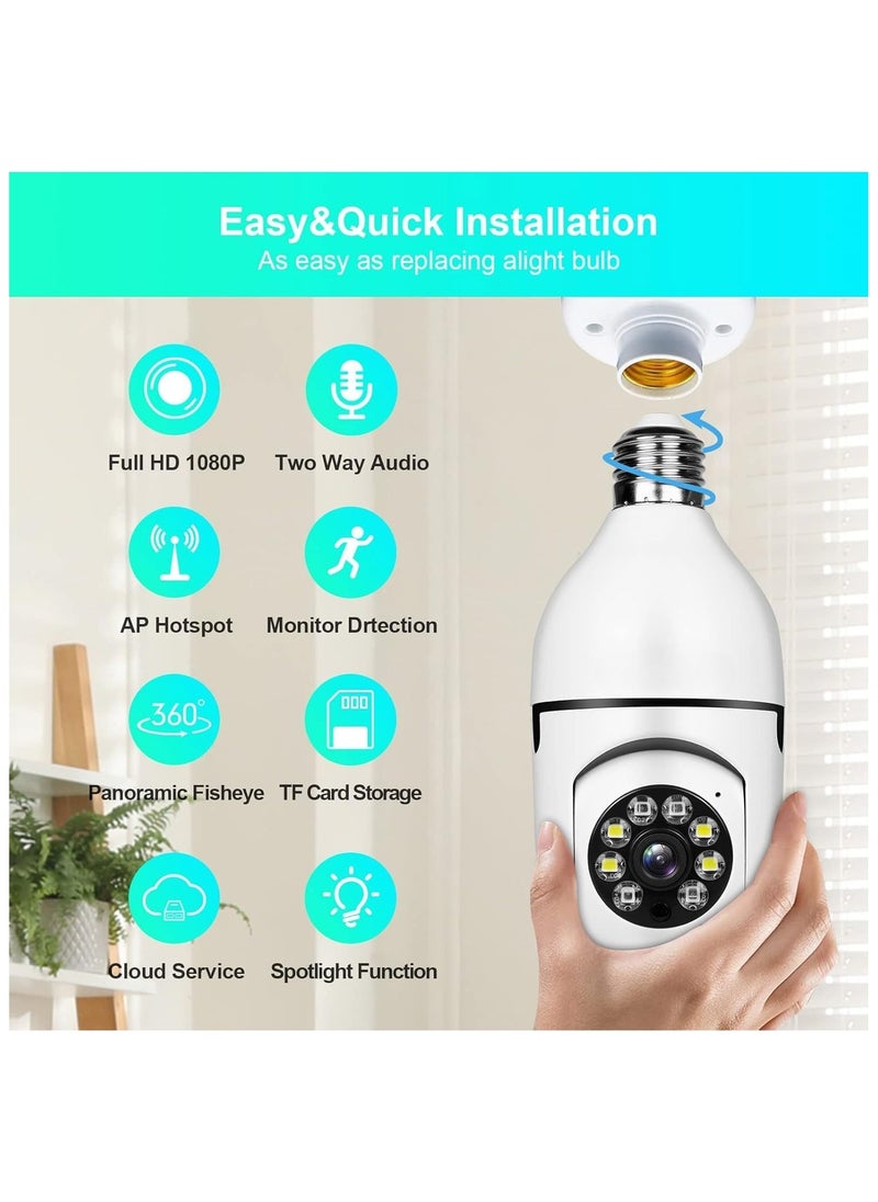 Smart 360° Light Bulb Security Camera - 1080P HD WiFi cctv camera for home - Indoor and Outdoor Use - Motion Detection - Night Vision - Two-Way Audio - Wireless Surveillance Camera