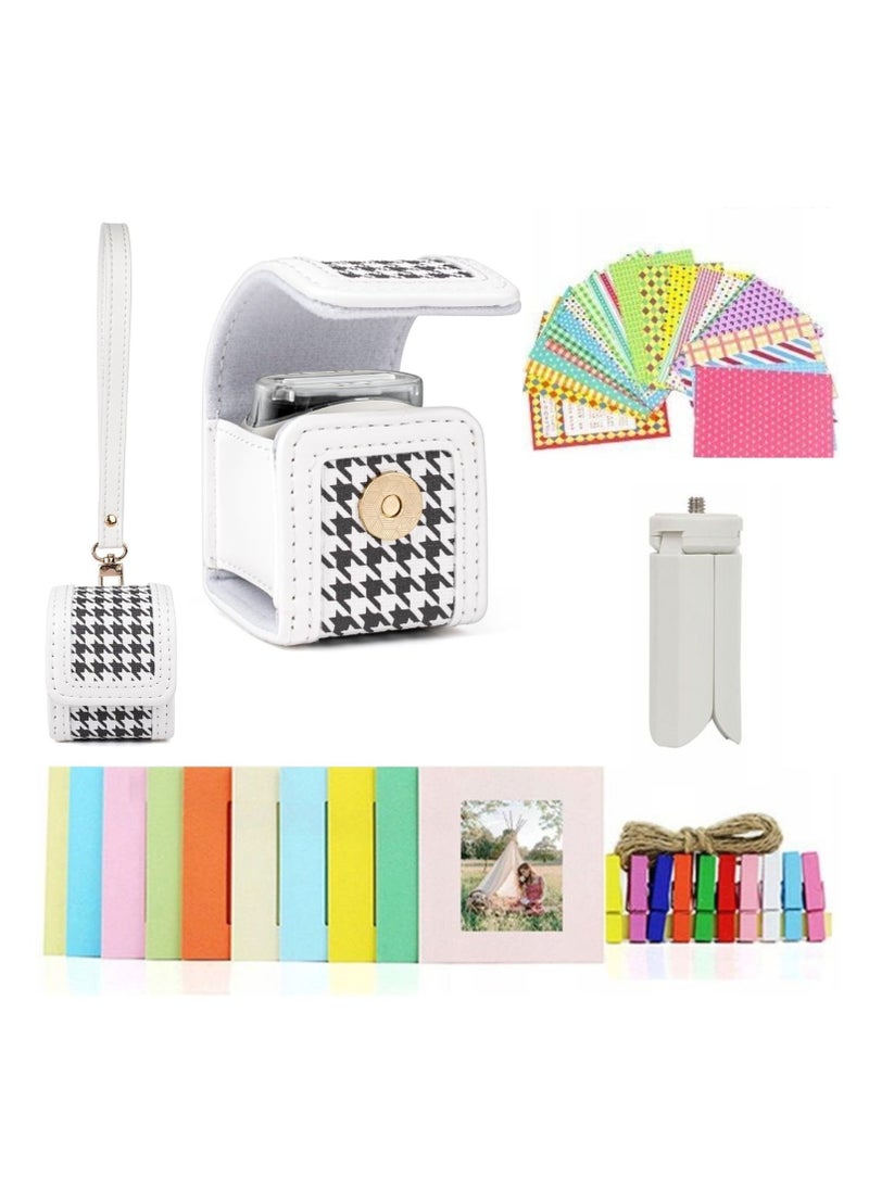 4-in-1 Accessories Set for Fujifilm Instax Pal Camera Case with Wrist Strap Clips Frame Hanging String Stickers Mini Tabletop Tripod-White