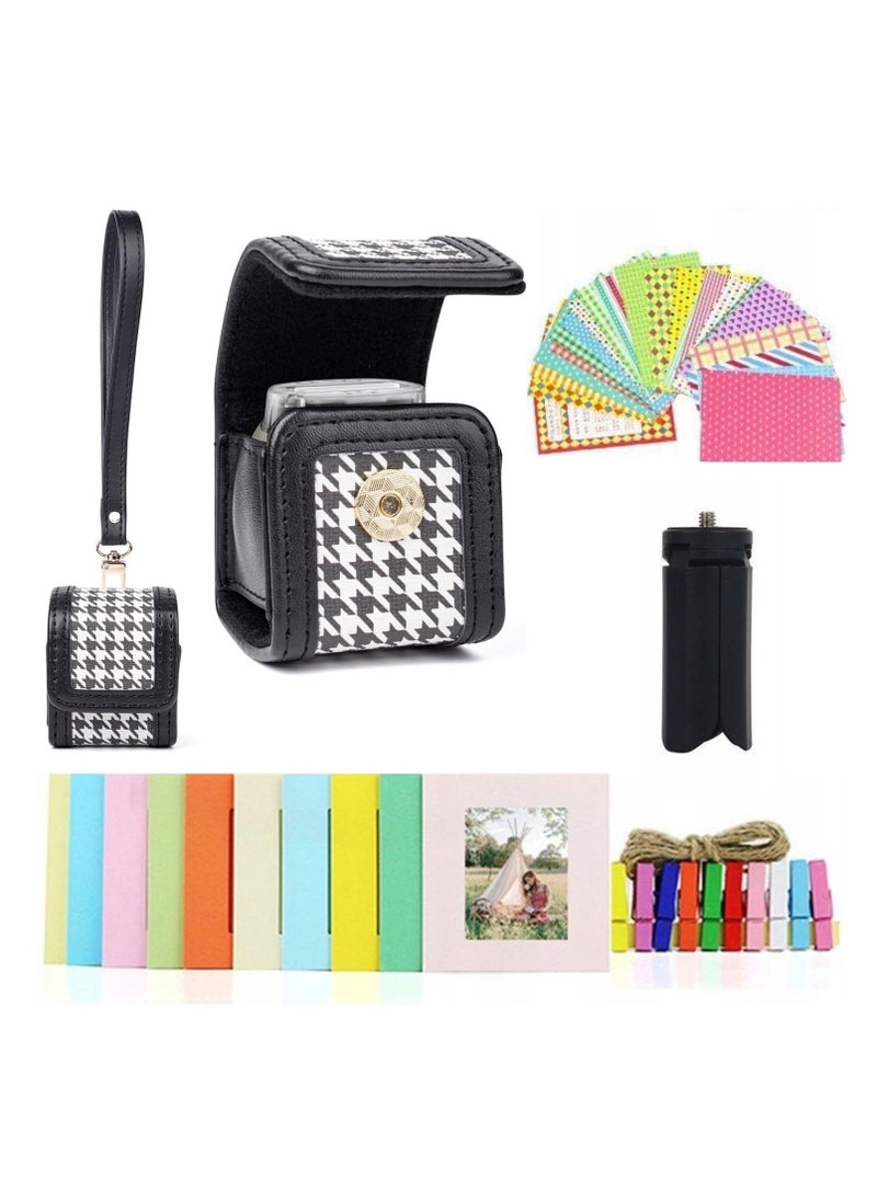 4-in-1 Accessories Set for Fujifilm Instax Pal Camera Case with Wrist Strap Clips Frame Hanging String Stickers Mini Tabletop Tripod-Black