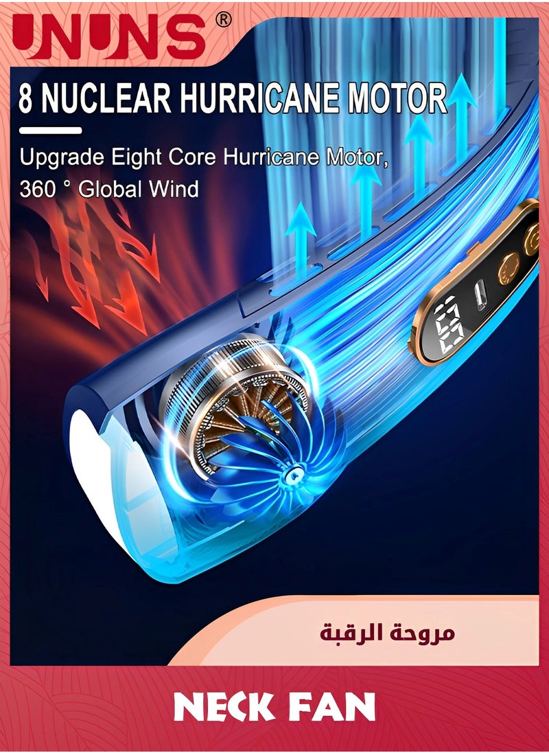 Neck Fan,Air Conditioner With Cooling Plates,5 Speeds Blow Cold Air Adjustable LED Light,USB Rechargeable Personal Fan For Women,Portable Camping Travel,Outdoor,Blue