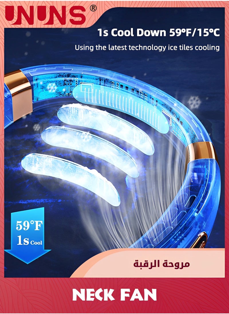Neck Fan,Air Conditioner With Cooling Plates,5 Speeds Blow Cold Air Adjustable LED Light,USB Rechargeable Personal Fan For Women,Portable Camping Travel,Outdoor,Blue