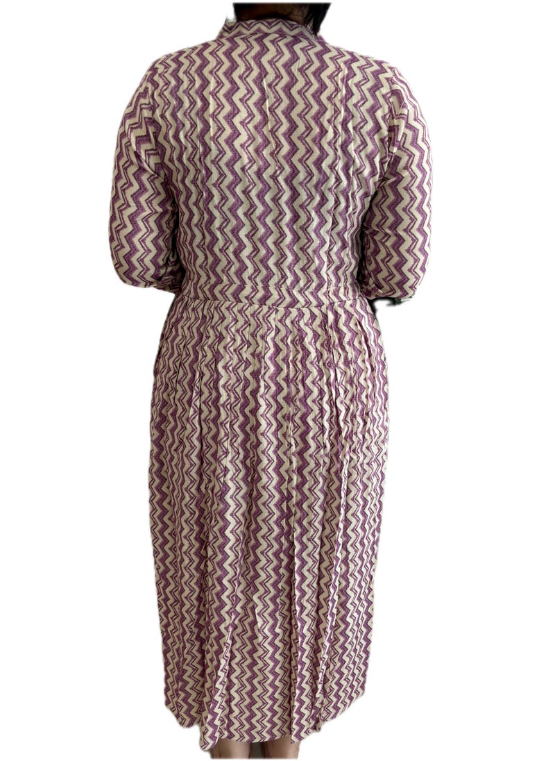 Zebees Zig Zag Patterne Maternity & Feeding Dress, Lavender and Beige, Size XL, Comfortable & Stylish