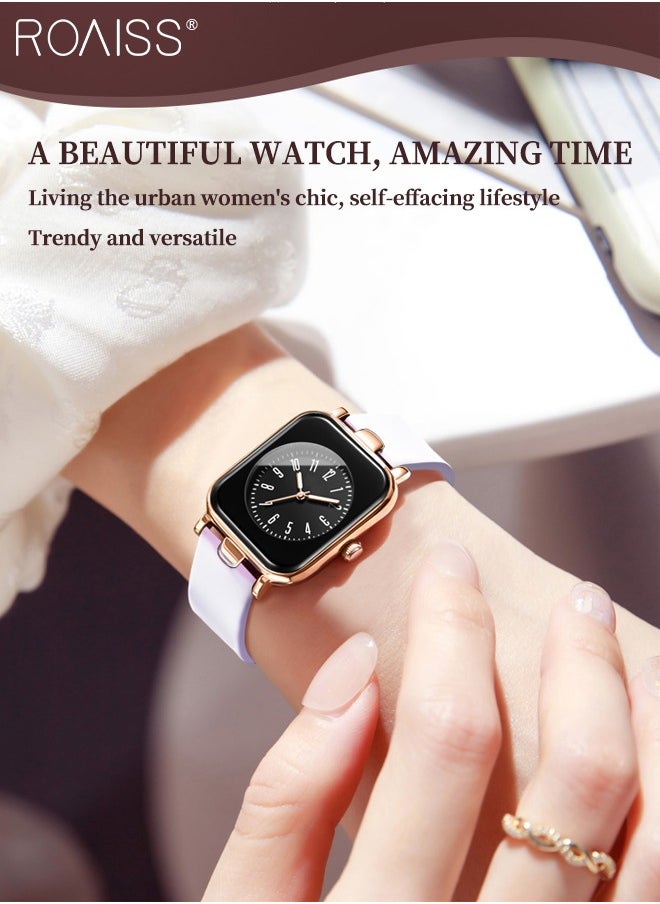 Women's Silicone Strap Quartz Watch, Analog Display Rectangle Dial, Waterproof Luminous Fashionable Simple Wristwatch as Gift for Ladies