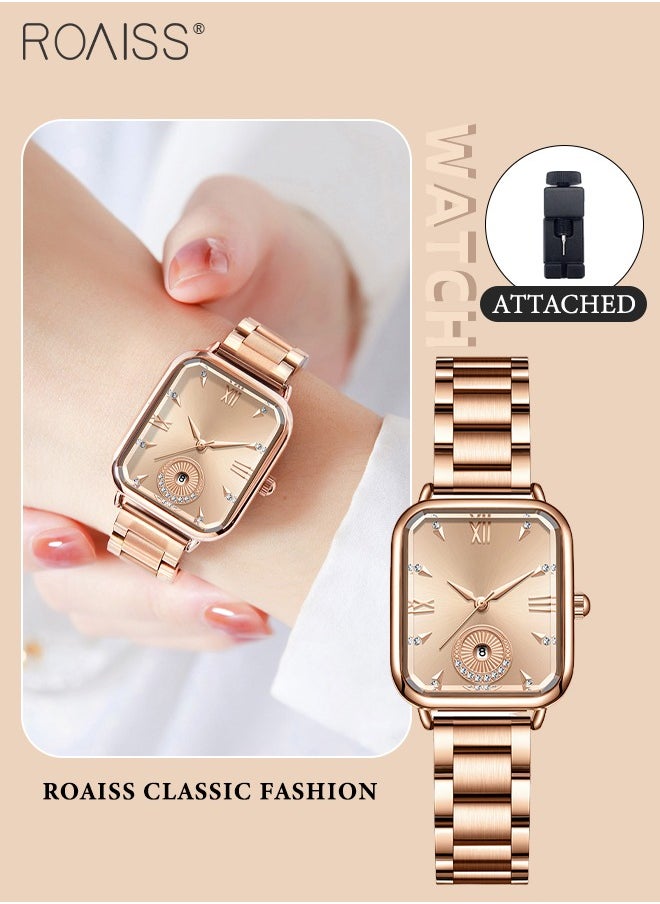 Women's Quartz Watch with Stainless Steel Strap, Analog Display Rectangle Dial with Rhinestones Decoration, Waterproof Simple Advanced Fashion Wristwatch as Gift for Ladies