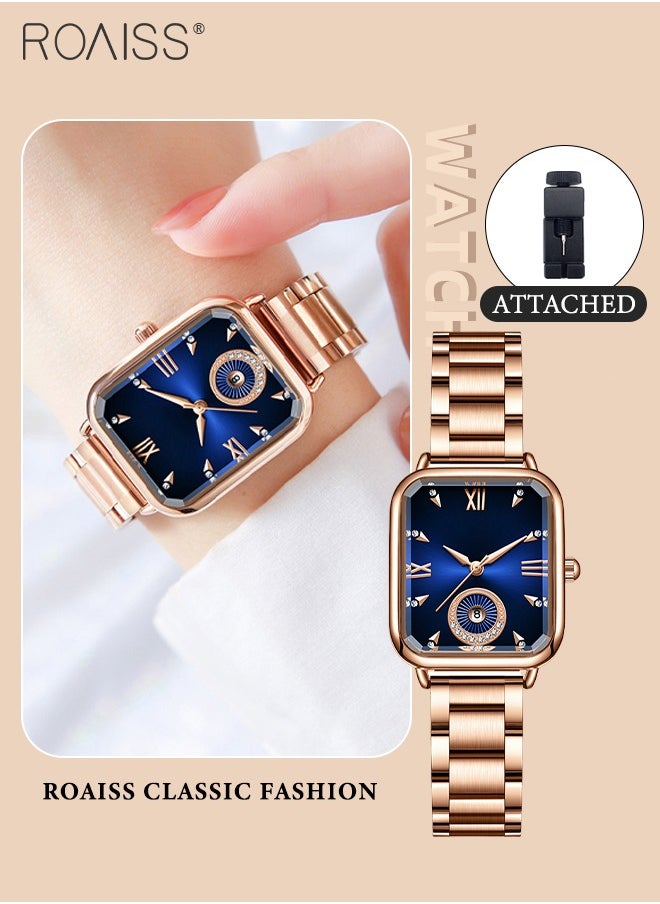 Women's Quartz Watch with Stainless Steel Strap, Analog Display Rectangle Dial with Rhinestones Decoration, Waterproof Simple Advanced Fashion Wristwatch as Gift for Ladies