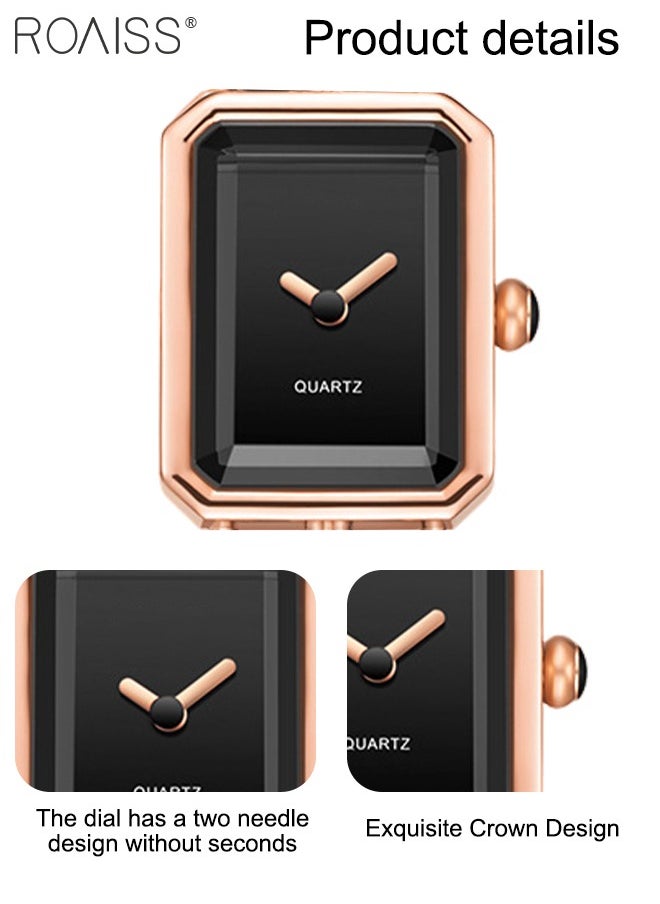 Women's Chain Braided Strap Quartz Watch Analog Display Rectangle Dial Waterproof Elegant Wristwatch as Gift for Ladies, Rose Gold Black